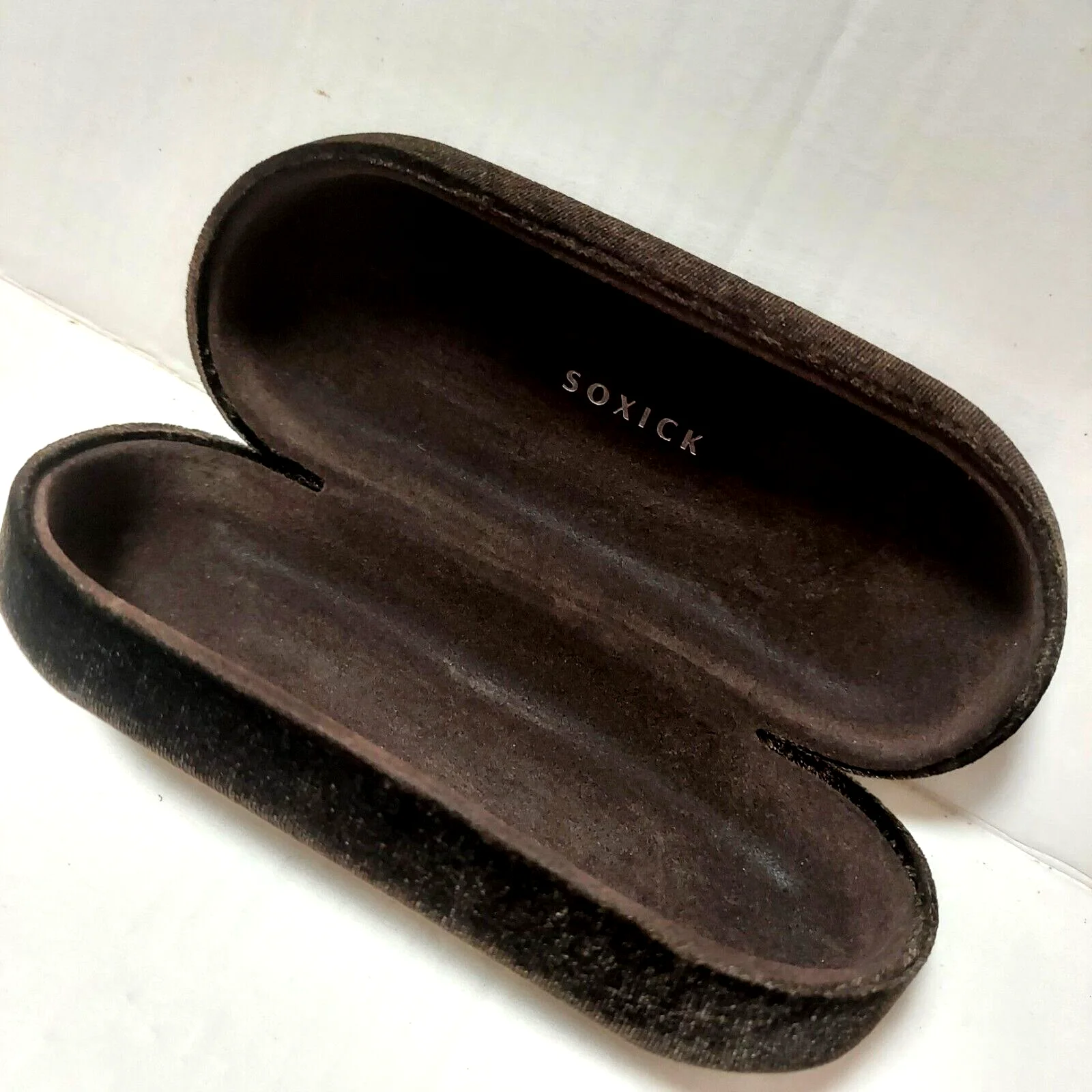 Soxick Glasses Case Velvet Hard Clam Shell Dark Brown Dust Cover Cleaning Cloth 2